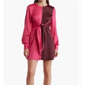 Steve Madden Pink and Red Tie Front Mini Dress